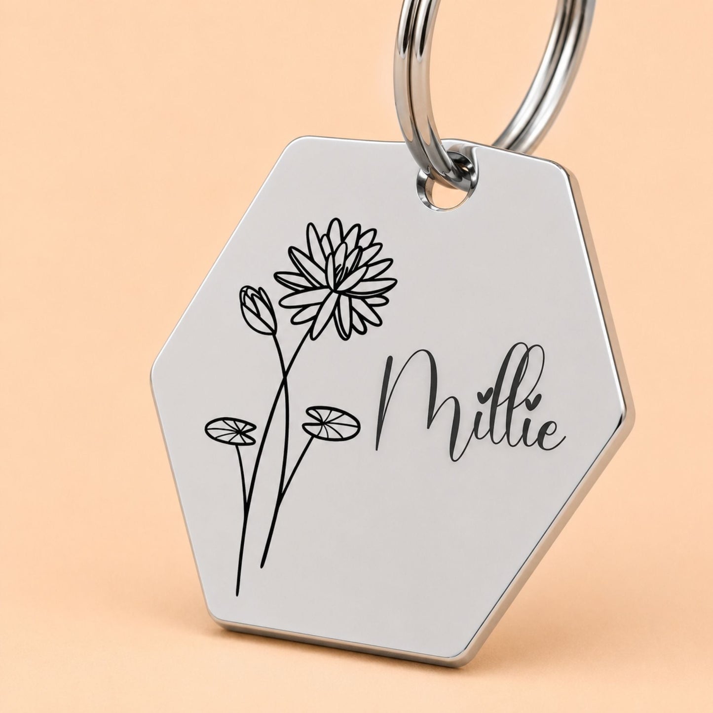 Birth Flower Dog Tag - Water Lily Birth Flower Dog Tag, July
