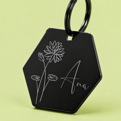 Birth Flower Dog Tag - Water Lily Birth Flower Dog Tag, July