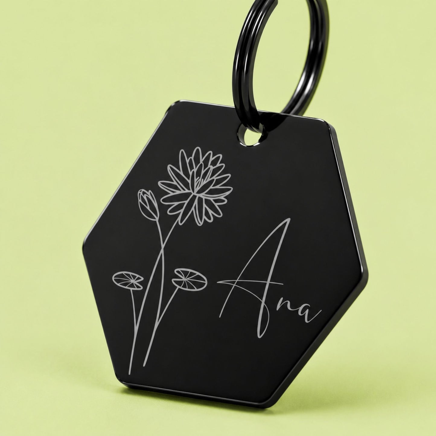 Birth Flower Dog Tag - Water Lily Birth Flower Dog Tag, July
