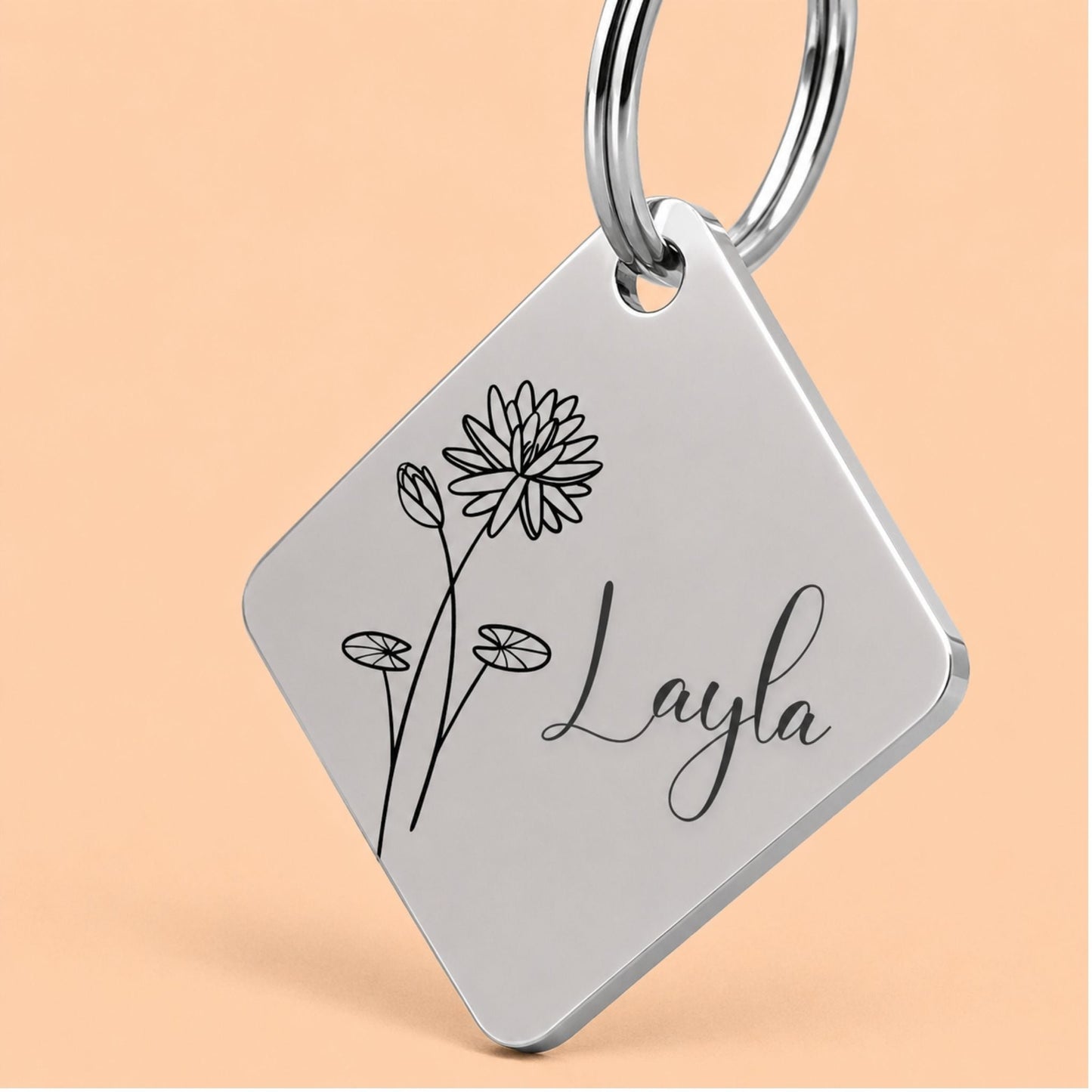 Birth Flower Dog Tag - Water Lily Birth Flower Dog Tag, July