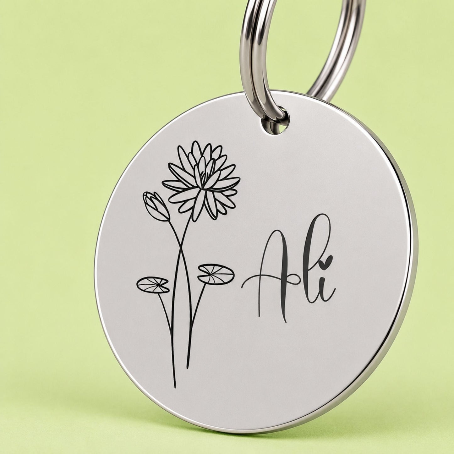 Birth Flower Dog Tag - Water Lily Birth Flower Dog Tag, July