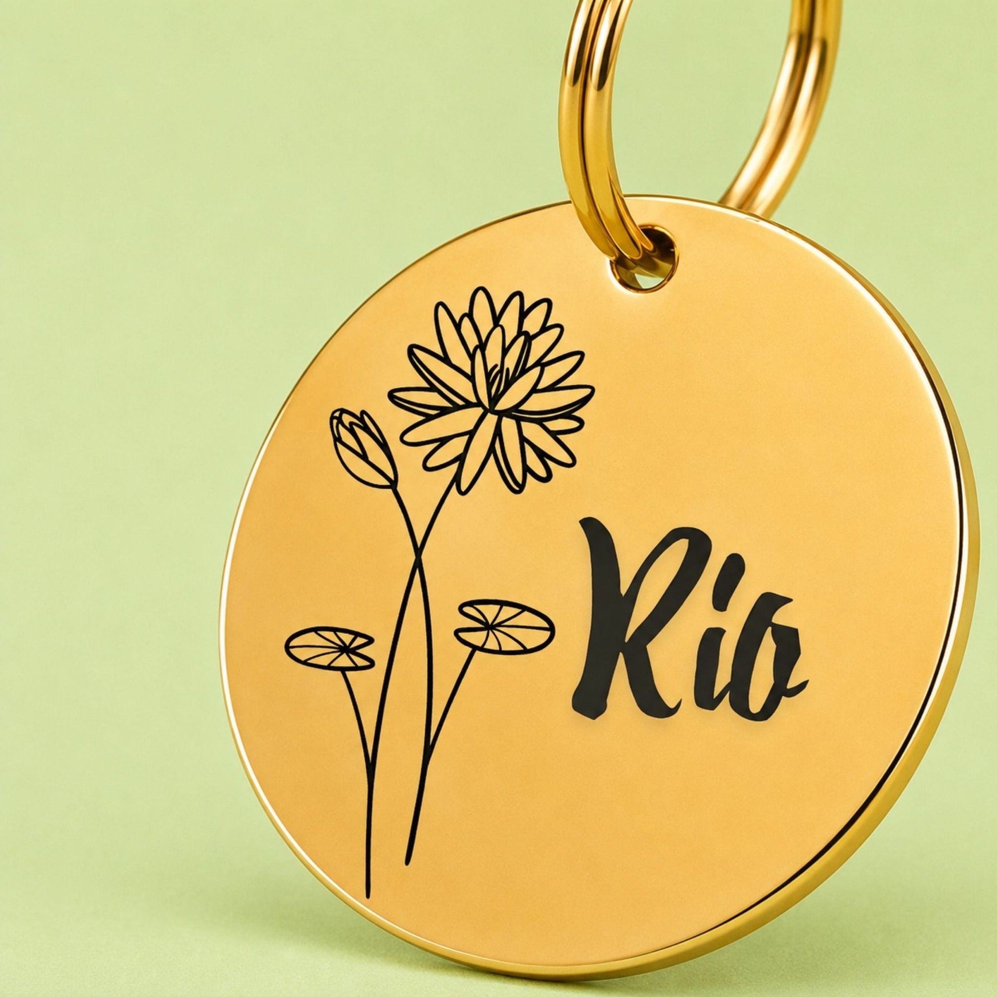 Birth Flower Dog Tag - Water Lily Birth Flower Dog Tag, July