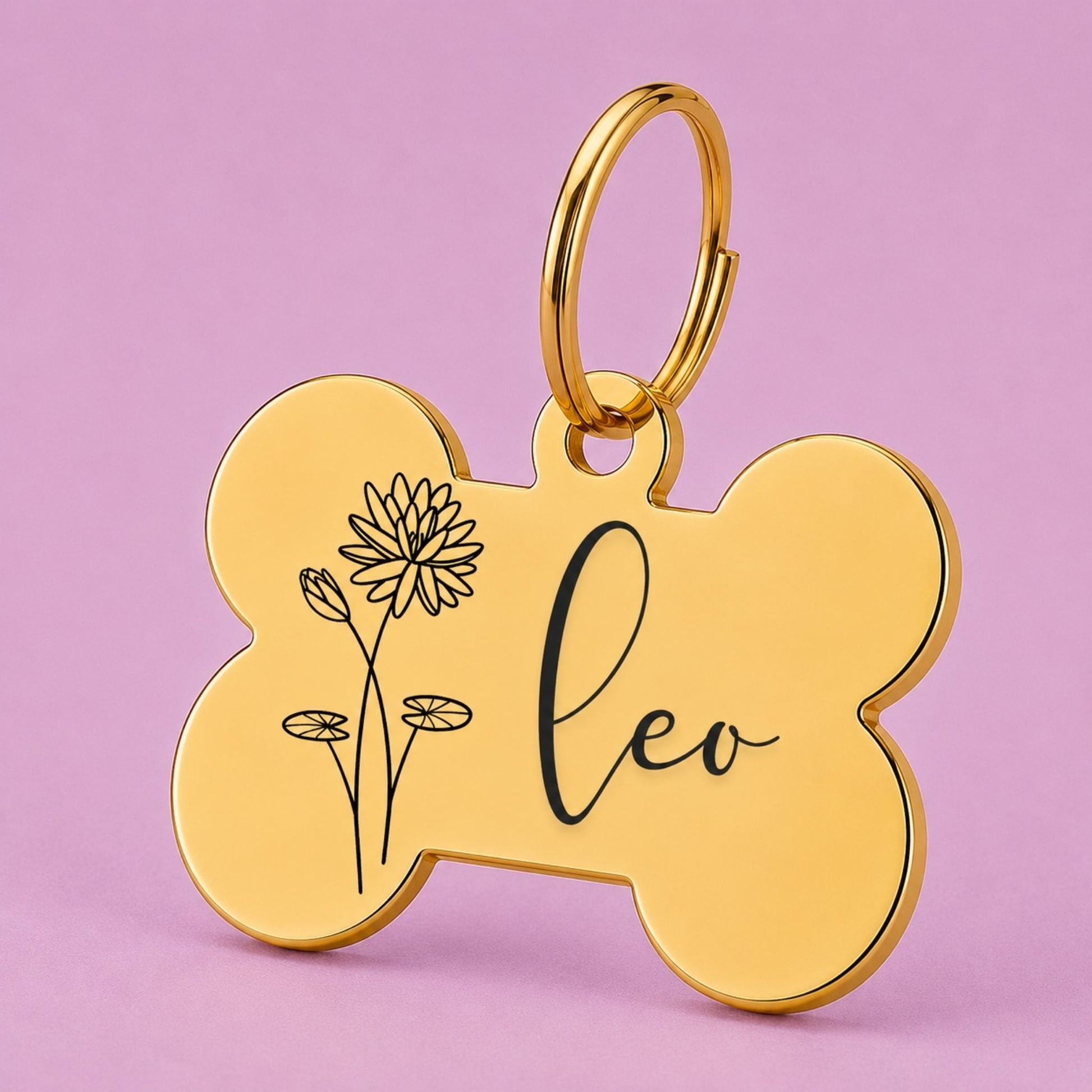 Birth Flower Dog Tag - Water Lily Birth Flower Dog Tag, July