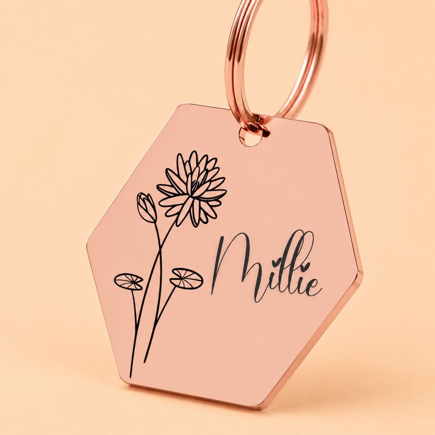 Birth Flower Dog Tag - Water Lily Birth Flower Dog Tag, July