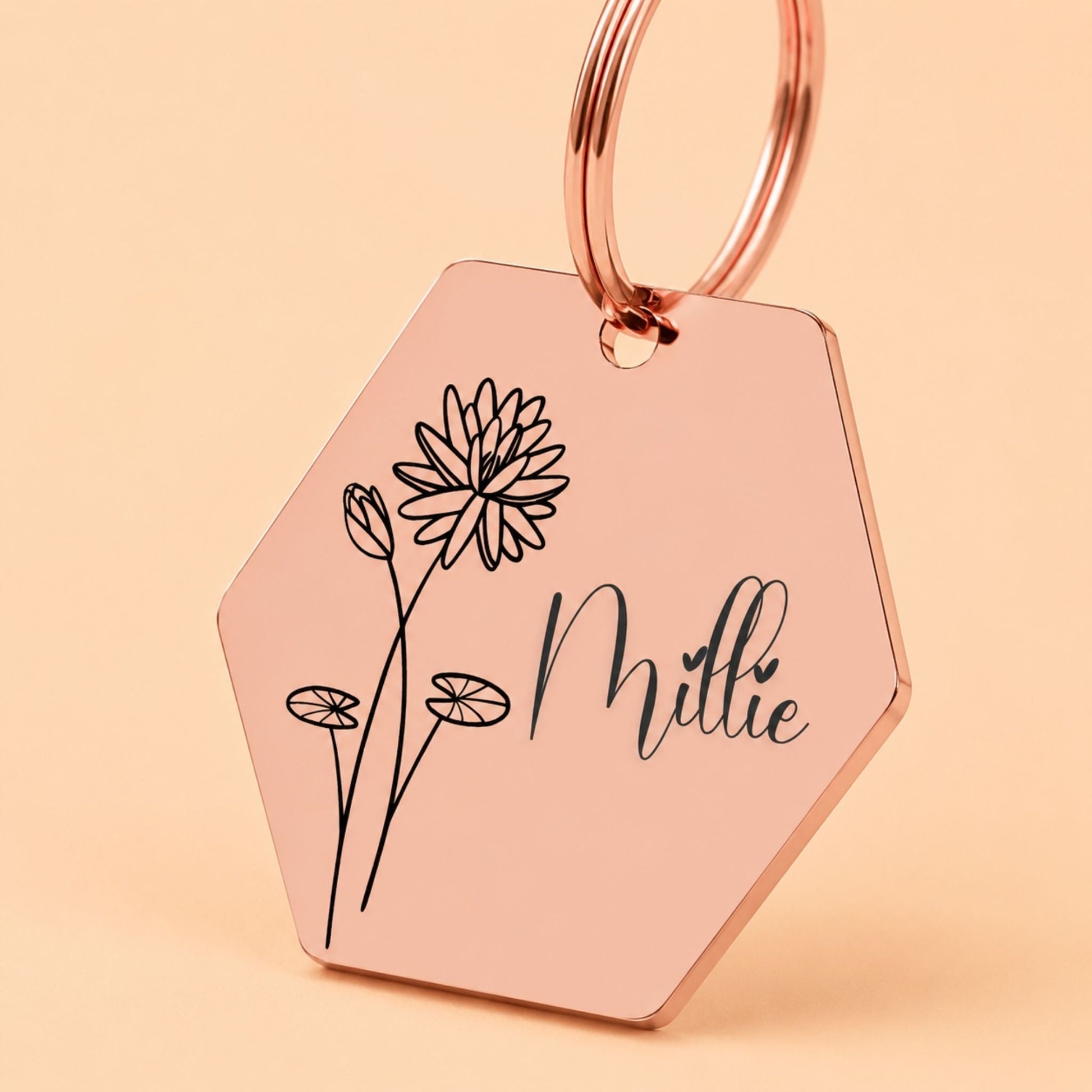 Birth Flower Dog Tag - Water Lily Birth Flower Dog Tag, July