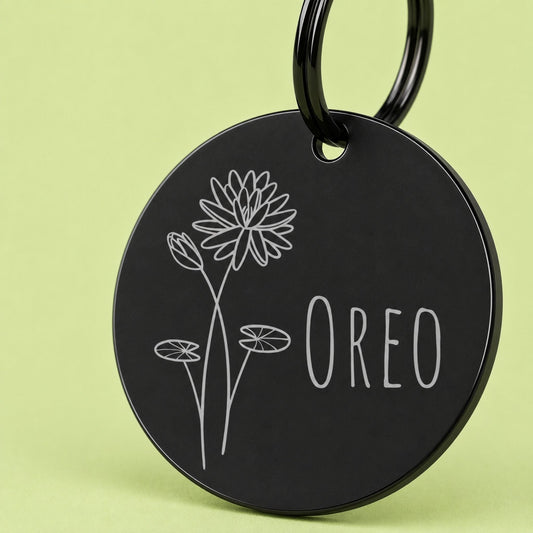 Birth Flower Dog Tag - Water Lily Birth Flower Dog Tag, July