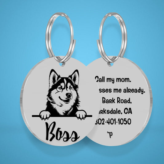 Breed Dog Tag - Alaskan Malamute Unique Dog Tag with Peek-a-Boo Portrait