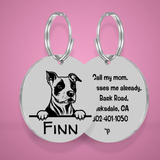 Breed Dog Tag - Amstaff Unique Dog Tag with Peek-a-Boo Portrait