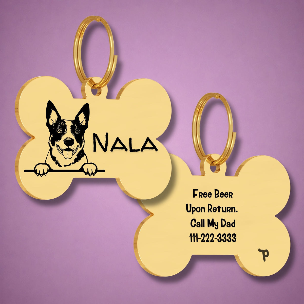 Breed Dog Tag - Australian Cattle Unique Dog Tag with Peek-a-Boo Portrait