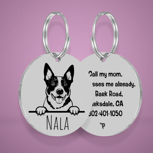 Breed Dog Tag - Australian Cattle Unique Dog Tag with Peek-a-Boo Portrait