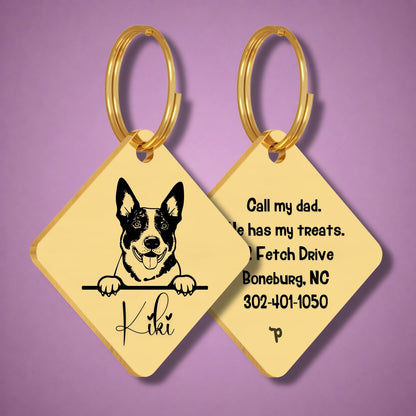 Breed Dog Tag - Australian Cattle Unique Dog Tag with Peek-a-Boo Portrait