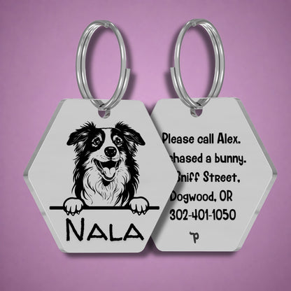 Breed Dog Tag - Australian Shepherd Unique Dog Tag with Peek-a-Boo Portrait
