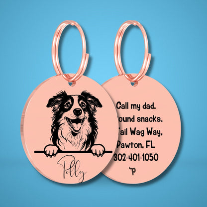 Breed Dog Tag - Australian Shepherd Unique Dog Tag with Peek-a-Boo Portrait