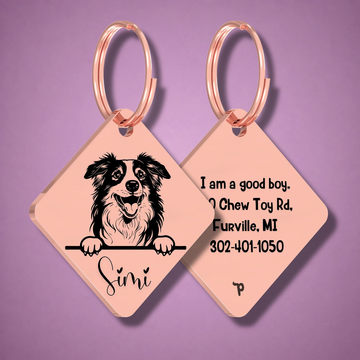 Breed Dog Tag - Australian Shepherd Unique Dog Tag with Peek-a-Boo Portrait