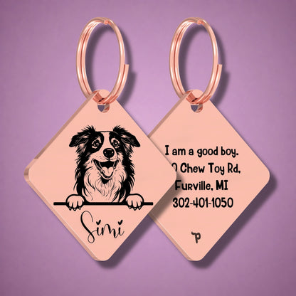 Breed Dog Tag - Australian Shepherd Unique Dog Tag with Peek-a-Boo Portrait