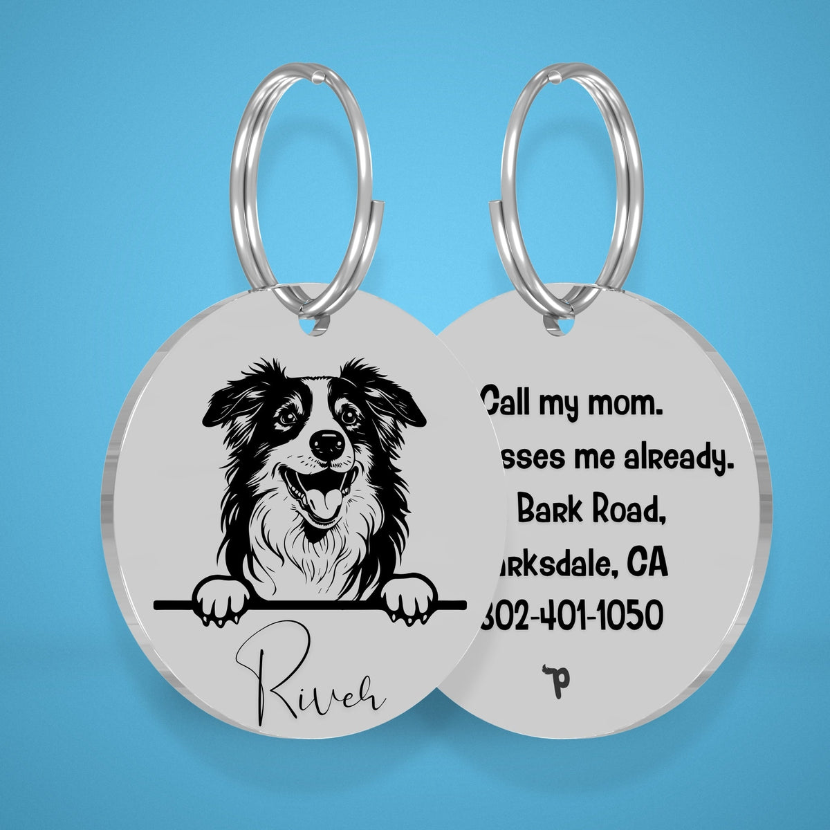 Breed Dog Tag - Australian Shepherd Unique Dog Tag with Peek-a-Boo Portrait