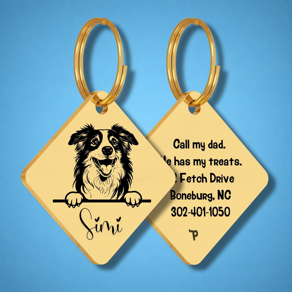 Breed Dog Tag - Australian Shepherd Unique Dog Tag with Peek-a-Boo Portrait