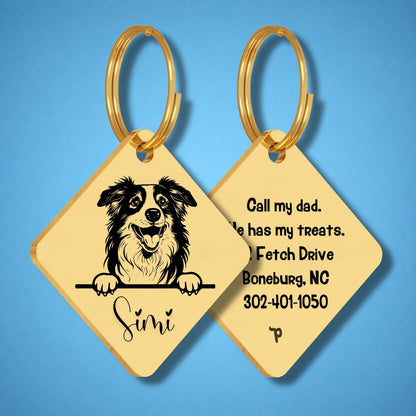 Breed Dog Tag - Australian Shepherd Unique Dog Tag with Peek-a-Boo Portrait