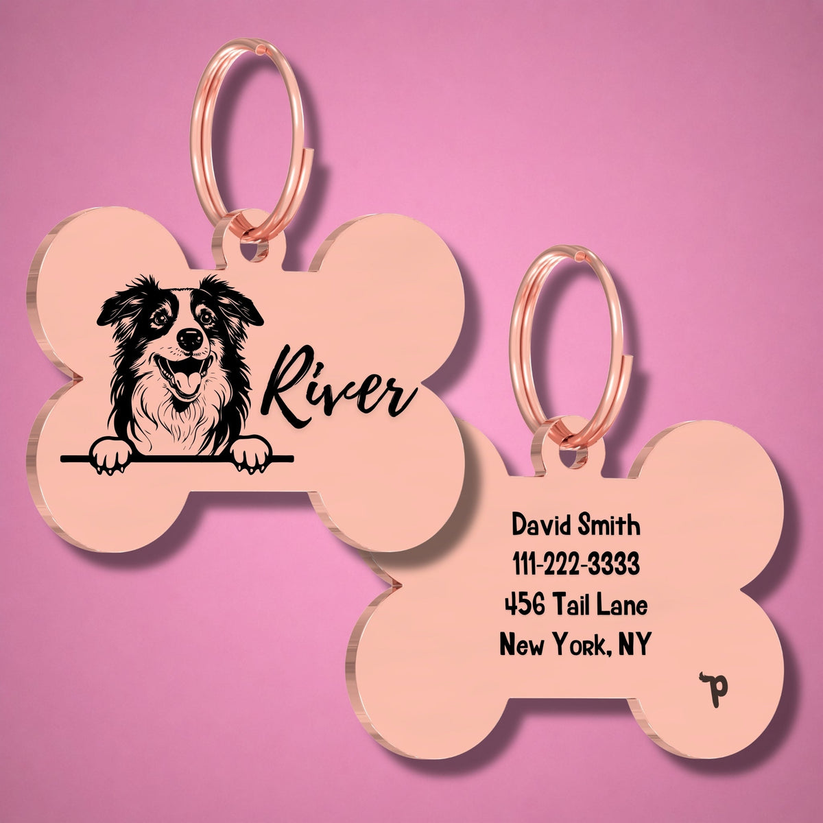 Breed Dog Tag - Australian Shepherd Unique Dog Tag with Peek-a-Boo Portrait