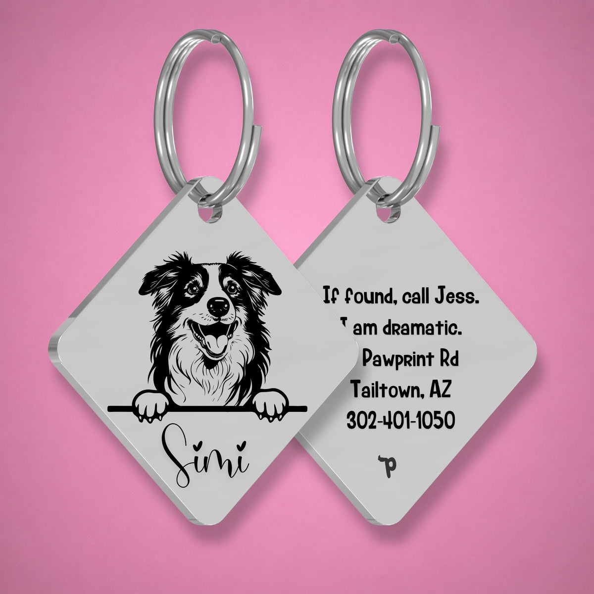 Breed Dog Tag - Australian Shepherd Unique Dog Tag with Peek-a-Boo Portrait