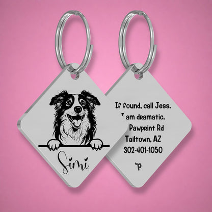 Breed Dog Tag - Australian Shepherd Unique Dog Tag with Peek-a-Boo Portrait