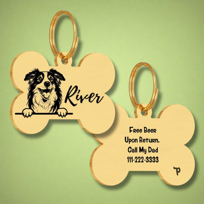Breed Dog Tag - Australian Shepherd Unique Dog Tag with Peek-a-Boo Portrait