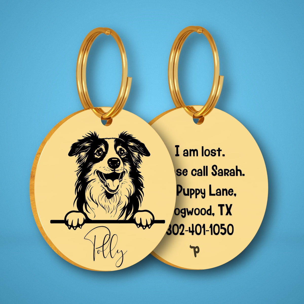 Breed Dog Tag - Australian Shepherd Unique Dog Tag with Peek-a-Boo Portrait