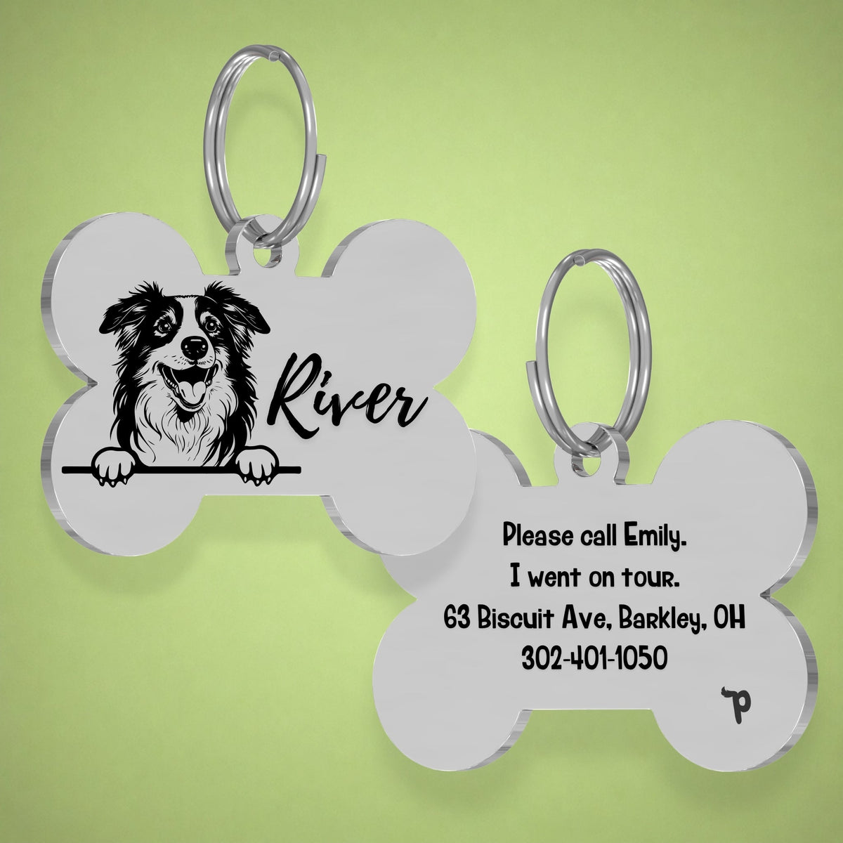 Breed Dog Tag - Australian Shepherd Unique Dog Tag with Peek-a-Boo Portrait