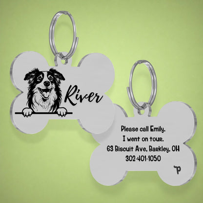 Breed Dog Tag - Australian Shepherd Unique Dog Tag with Peek-a-Boo Portrait