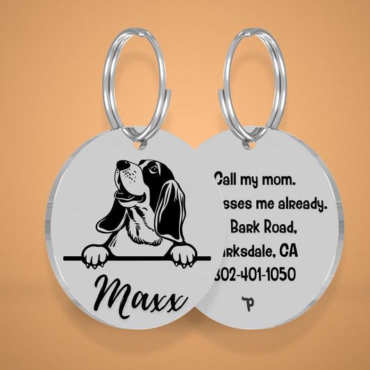 Breed Dog Tag - Basset Hound Unique Dog Tag with Peek-a-Boo Portrait