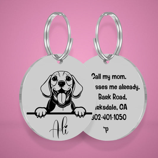 Breed Dog Tag - Beagle Unique Dog Tag with Peek-a-Boo Portrait