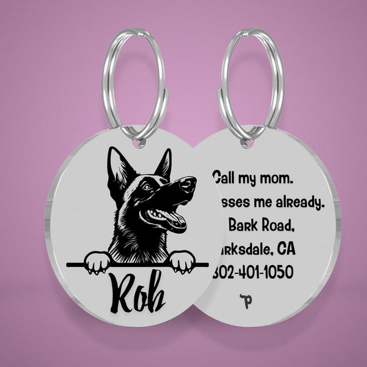 Breed Dog Tag - Belgian Malinois Unique Dog Tag with Peek-a-Boo Portrait