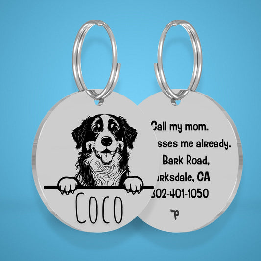 Breed Dog Tag - Bernese Mountain Unique Dog Tag with Peek-a-Boo Portrait