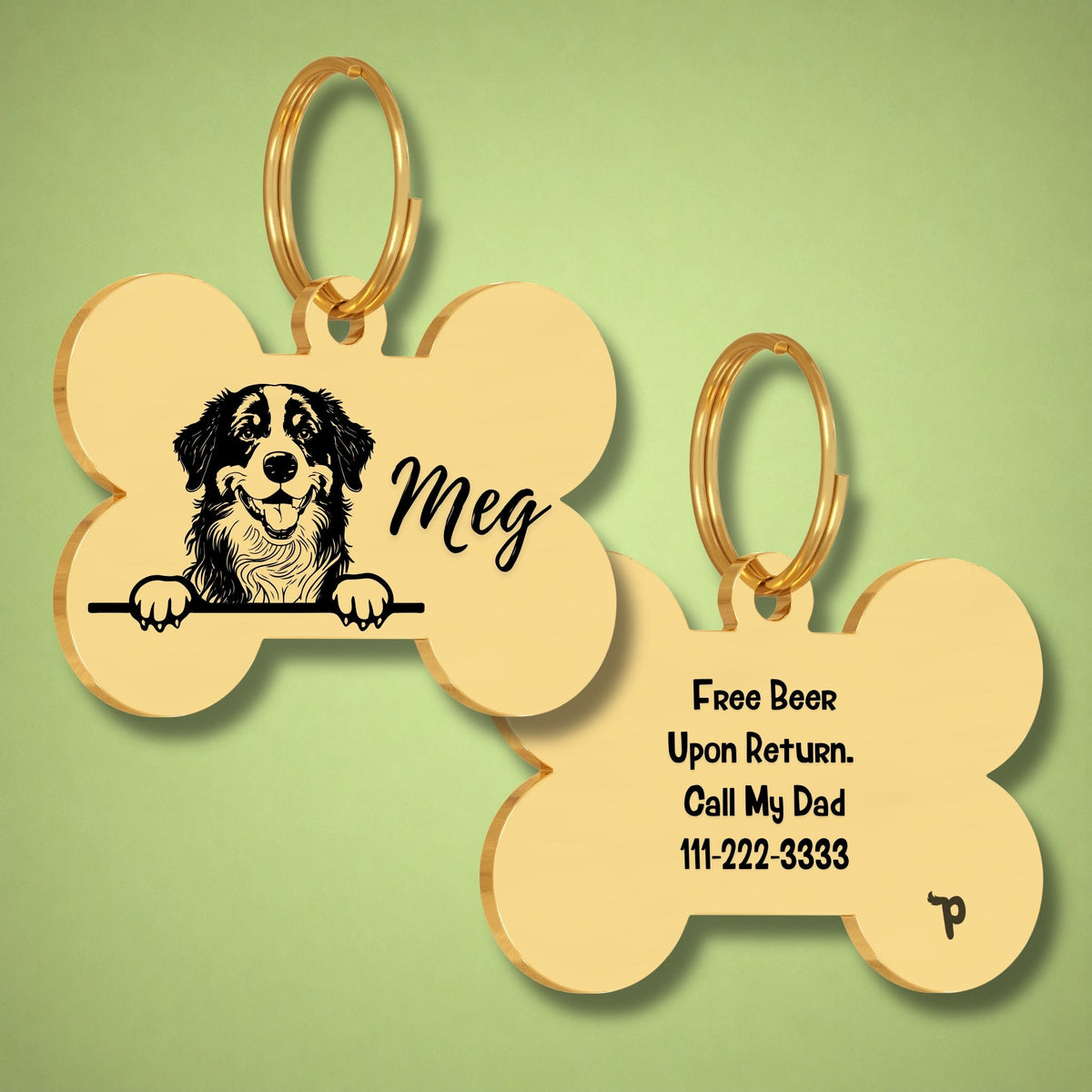 Breed Dog Tag - Bernese Mountain Unique Dog Tag with Peek-a-Boo Portrait