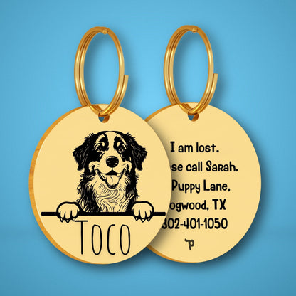 Breed Dog Tag - Bernese Mountain Unique Dog Tag with Peek-a-Boo Portrait