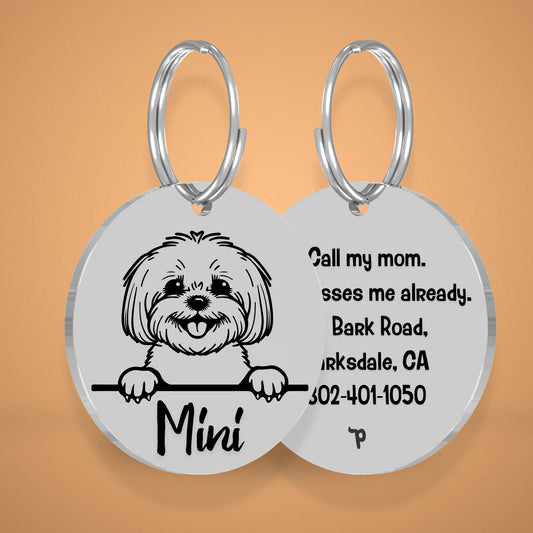 Breed Dog Tag - Bichon Unique Dog Tag with Peek-a-Boo Portrait