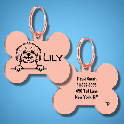 Breed Dog Tag - Bichon Unique Dog Tag with Peek-a-Boo Portrait