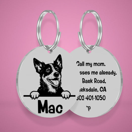 Breed Dog Tag - Blue Heeler Unique Dog Tag with Peek-a-Boo Portrait