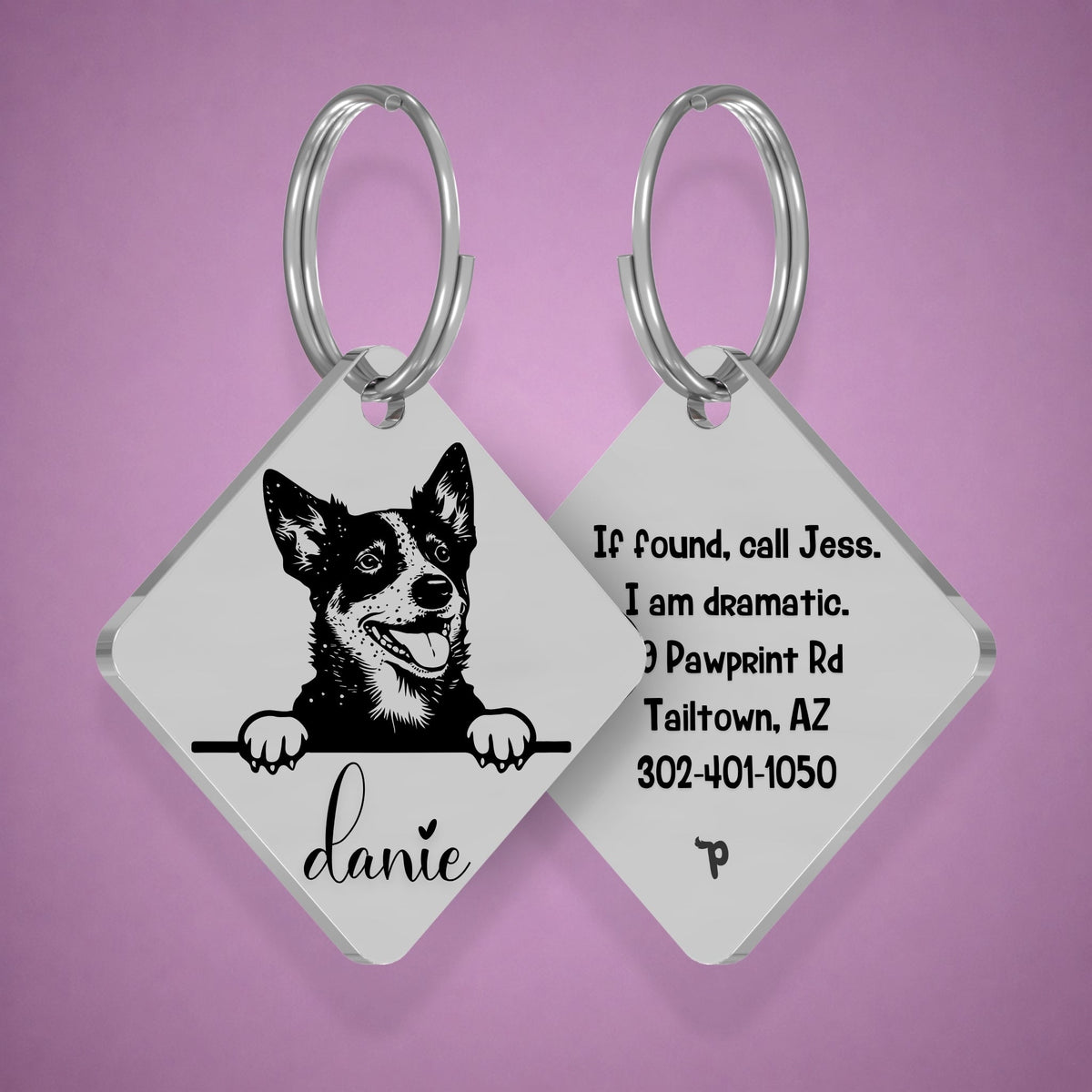 Breed Dog Tag - Blue Heeler Unique Dog Tag with Peek-a-Boo Portrait