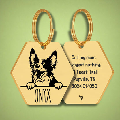 Breed Dog Tag - Bobtail Unique Dog Tag with Peek-a-Boo Portrait