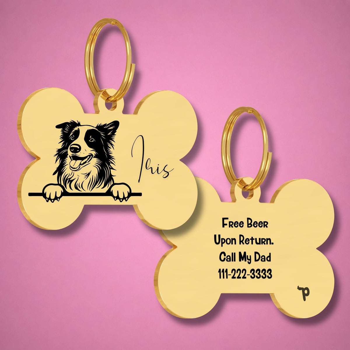 Breed Dog Tag - Border Collie Unique Dog Tag with Peek-a-Boo Portrait