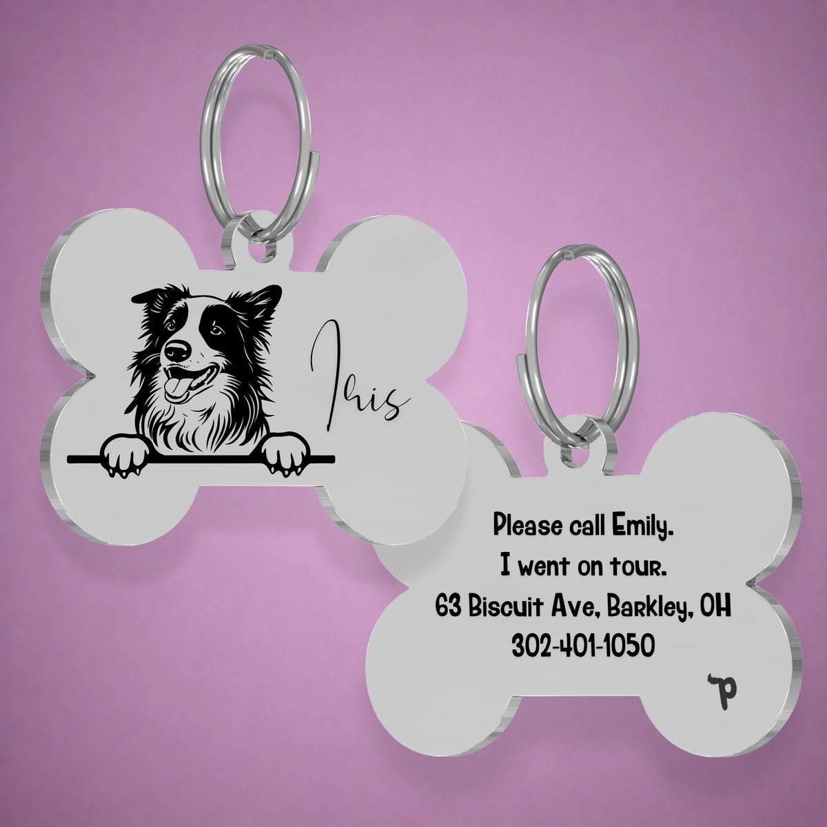 Breed Dog Tag - Border Collie Unique Dog Tag with Peek-a-Boo Portrait