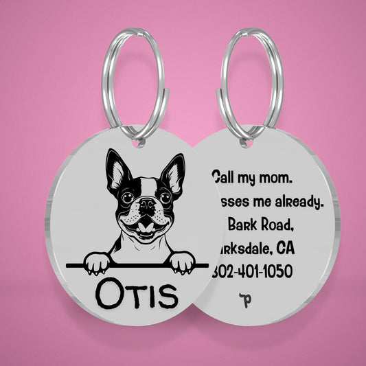Breed Dog Tag - Boston Terrier Unique Dog Tag with Peek-a-Boo Portrait