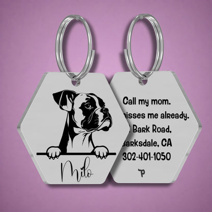 Breed Dog Tag - Boxer Unique Dog Tag with Peek-a-Boo Portrait
