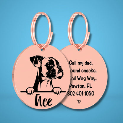 Breed Dog Tag - Boxer Unique Dog Tag with Peek-a-Boo Portrait