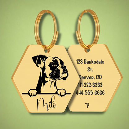 Breed Dog Tag - Boxer Unique Dog Tag with Peek-a-Boo Portrait