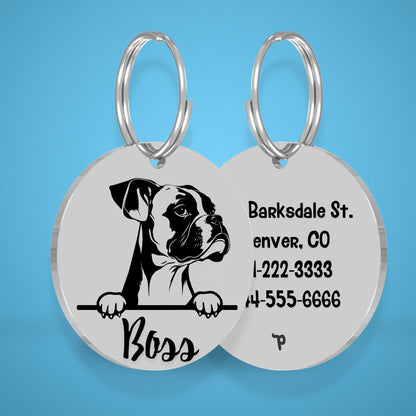 Breed Dog Tag - Boxer Unique Dog Tag with Peek-a-Boo Portrait