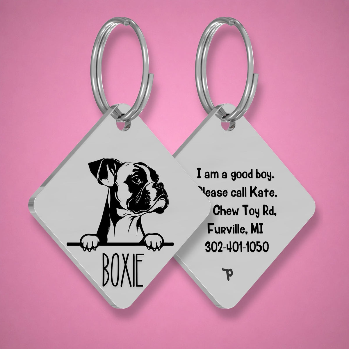 Breed Dog Tag - Boxer Unique Dog Tag with Peek-a-Boo Portrait