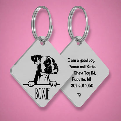 Breed Dog Tag - Boxer Unique Dog Tag with Peek-a-Boo Portrait
