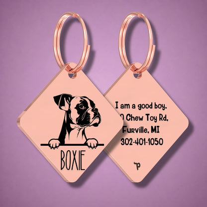 Breed Dog Tag - Boxer Unique Dog Tag with Peek-a-Boo Portrait
